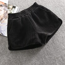 Autumn winter shorts women 2021 new Korean version loose with high waist winter shorts black broad leg outside wearing A word boot pants tide