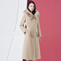 zqqz cashmere coat female fox fur hooded slim new Haining granule wool fur coat medium and long