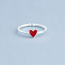 S925 sterling silver jewelry fashion Joker heart ring Korean version of simple red heart open ring Womens personality trend
