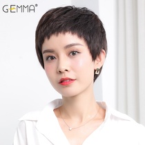  Full hand-woven real hair wig Female short hair short straight hair Dog gnawing bangs Fashion short hair female full headgear natural