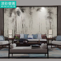 Ancient style Ink ink crane bamboo forest ancient style decorative wall Cloth Hall background wall cloth hotel dining wallpaper huge mural