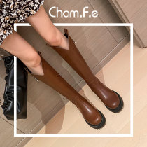 Winter tall Knight boots leather vintage brown thick soles Western boots female middle heel no knee boots 957S