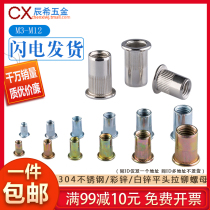 Iron 304 stainless steel pull rivet nut pull cap flat head column pattern rivet nut rivet nut rivet nut cap flat head knurled rivet nut