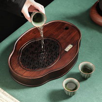 Pure bamboo tea tray high-end delicate single small tea tray one person with water storage style office with walnut wood color