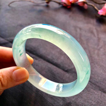 Natural Burmese clear water high ice round strip jadeite bracelet old pit ice permeable water moistening ice species floating green flower jade bracelet pendant