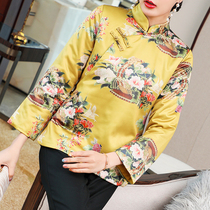 Chinese style retro Chinese Tang suit women autumn and winter new young girl print slim improved cheongsam top tide