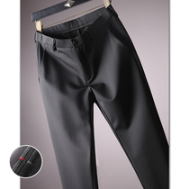 Autumn new stretch knit fabric embroidered waist mens slim straight casual pants business mens pants