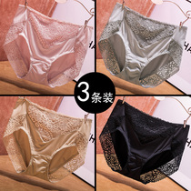 Milk silk panties womens high waist ice silk incognito cotton crotch large size fat mm sexy lace summer thin briefs