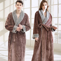Luxury robes Womens autumn and winter long coral velvet mens thick warm flannel bathrobe couples zipper nightgown