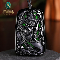Xiangzhen Fu natural A goods jade pendant mens jade ink jade pendant Bell necklace pendant