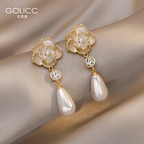 Temperament Flower Earrings 2021 New Tide Mountain Tea Flower Drop Pearl Earrings Long Earrings Woman 925 Silver Pin