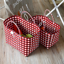 Kens Woven Vegetable Basket Large Lift Basket Containing Basket Picnic Basket Shopping Basket Plastic Woven Carry-on Bag Shopping Bag