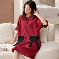 Korean Version Pure Cotton Sleeping Dress Lady Summer Cover With Long Bed Pyjamas Dress This Year Big Red Newlywed Wedding Celebration Home Dress