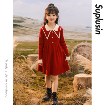 Girls Winter Clothes Clothes Dress 2022 New Winter Wear Children Red New Year's Clothes Dress Dongyi