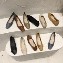 Fa-style grandma shoes 2022 Spring paragraph Shallow square head minimalist butterfly knot with working shoes coarse heel single shoe woman shoes