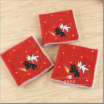 The new recommended foreign trade original pure cotton jacquard embroidery Casper and Lisa couple dog red cartoon large square scarf