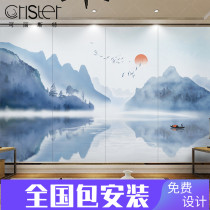 TV background wall wallpaper ink painting landscape murals simple modern Chinese living room bedroom seamless wall cloth small apartment