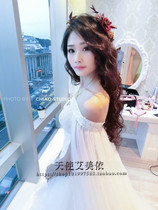 The new Korean princess bride is lined with a shoulder bright sheet lace and shoulder dress bridal cape with a long section of the dress.