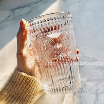 Vintage style embossed Phnom Penh glass water cup Juice milk drink cup ins pen holder Makeup brush bucket