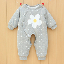 Baby cotton open jumpsuit autumn and winter cotton female baby newborn thick warm silk jacket winter