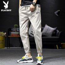 Playboy mens soil casual pants spring and autumn pants Korean version of the trend all-match pure cotton slim-fit small feet nine-point leg pants