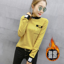 Velvet thickened semi-turtleneck base shirt womens autumn and winter 2020 new Western style slim striped long-sleeved t-shirt womens top