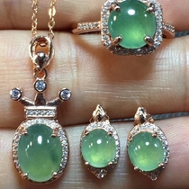 Myanmar A cargo jade ice seed clear water full s925 silver inlay pendant ring earrings Three-Piece Gift Box new product