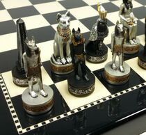 Chess Egyptian jackal head body Group black silver gold 15 black white luster ornaments chess