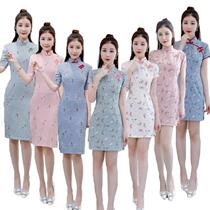 2019 Short Womens cheongsam improved slim short sleeve summer short cheongsam dress