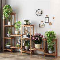 Solid wood net red flower rack balcony layout multi-storey living room floor rack fleshy green flower basin rack partition rack