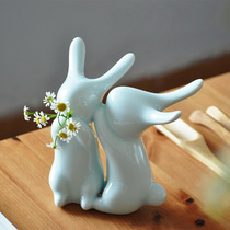Special price discount double rabbit flower plug-in ceramic pendulum piece (discounted goods postage to pay)