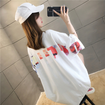 Long T-shirt women short sleeve fat mm large size summer loose V neck coat 2021 New Tide Net red super fire cec