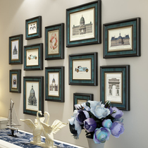 Solid wood living room photo wall decoration American photo frame wall European photo wall Hanging wall Modern building entrance combination painting