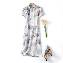 Qipao 2021 New female summer vegetarian elegant retro Chinese wind flowers with long young models improved one-piece dress