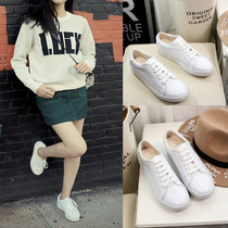 Hong Kong spring and summer new Korean leather lace-up flat white shoes sneakers loafers casual womens single shoes