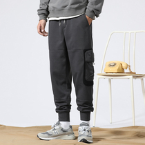 Pants mens Spring and Autumn New elastic waist sweatpants ins autumn and winter mens trousers bunched feet casual trousers men