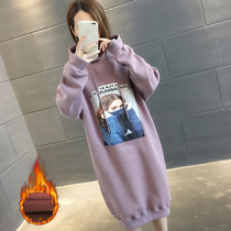 Long womens clothing 2021 New Tide ins autumn winter wear plus velvet padded knee skirt Korean loose coat