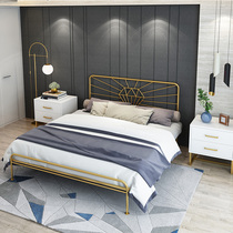 Nordic golden double bed ins simple wrought iron bed 1 5 meters 1 8 meters soft backrest metal retro single bed