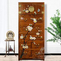 New Chinese camphor wood hand-painted high chest wooden antique locker living room drawer side cabinet multi-cupboard furniture