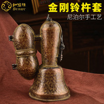 Tibetan Biography Nepal Handmade Pure Bronze Sculpture Flower Bell Sleeve Buddhist Mestle Pestle Pestle Pestle Pestle Packing Jacket Containing Box