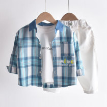 Childrens clothing boys shirt 2021 Spring and Autumn new childrens plaid shirt Korean version of foreign-style baby thin coat tide