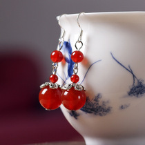 Original ethnic style earrings red agate handmade earrings fashion personality accessories Korean womens accessories