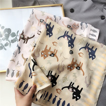 Spring and autumn New Lady cute animal cat big square scarf decorative headscarf scarf Korean version of versatile hair band