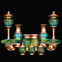 Buddha front ornaments glazed supplies set for Buddha supplies household supplies sandalwood stove water supply cups for fruit plates LED lights