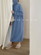 Winter fit coat with long cropped over knee ankle one-piece dress underknitted dress sweater skirt high collar female loose inner lap