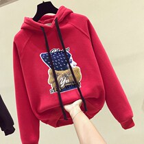 Red necropolis women plus suede thickened 2020 autumn and winter new Korean version loose with short and cap foreign air blouses