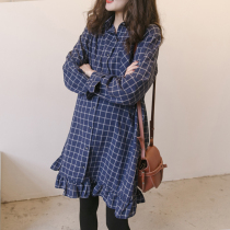 Pregnant women dress spring dress long cotton plaid shirt dress maternity dress 2021 new spring and autumn shirt