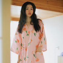 August Gesang kimono nightgown women spring and autumn cotton wide pine summer large size home clothing cute strawberry seven-point sleeve skirt