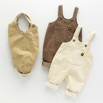 Strap pants baby spring and autumn male 1-3-year-old child corduroy trousers casual pants baby pants can be worn out