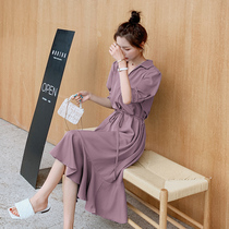 Chiffon shirt dress 2021 new spring Hepburn style quality thin light ripe gentle French long dress children summer
